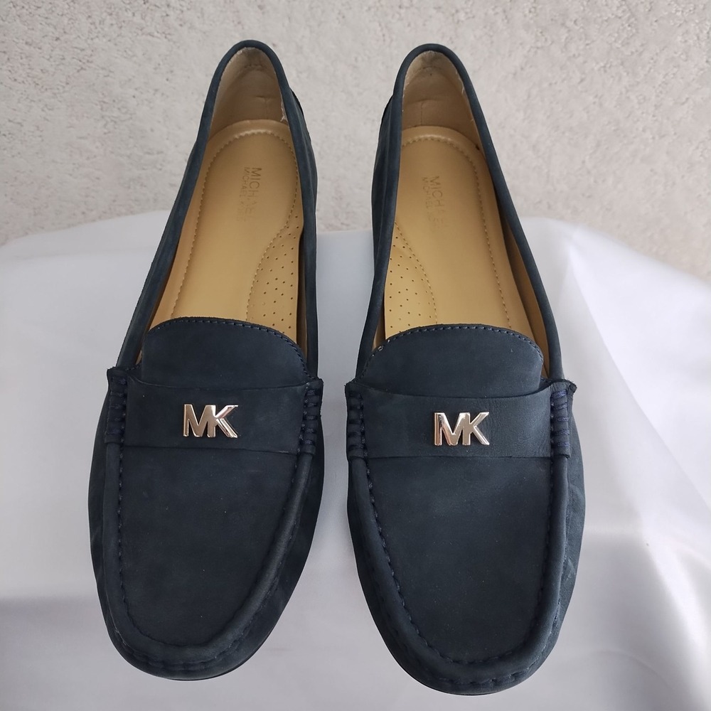 Michael Kors Women’s 9.5 Navy Suede Loafers MK Logo Driving Moccasins